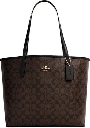 Amazon.com: COACH WOMENS City Tote In Signature Canvas (Brown Black) : Clothing, Shoes & Jewelry