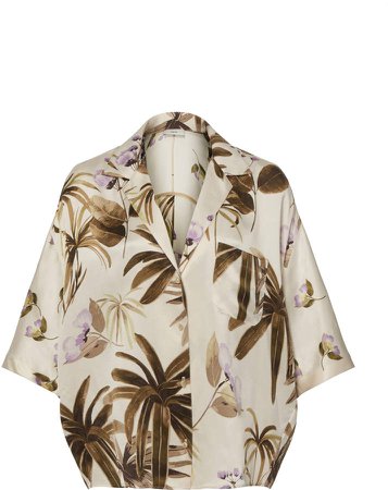 Mixed Tropical Garden Silk Pajama Shirt
