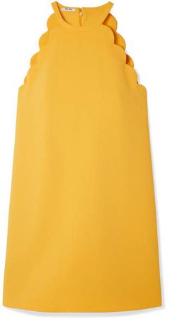 Bow-embellished Scalloped Cady Mini Dress - Yellow
