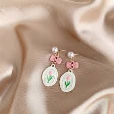 temu Cute Tulip White Earrings Elegant Pink Bowknot Dangle Earrings Elegant Sweet Ornaments Jewelry Accessories For Women - Google Search