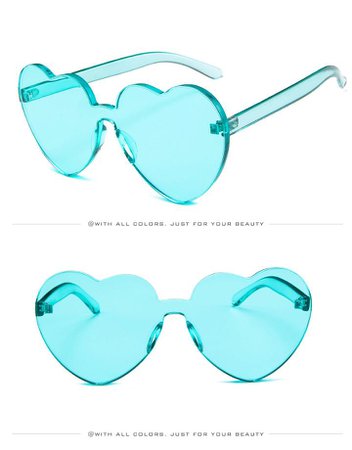 Lake Blue Heart Design Rimless Sunglasses