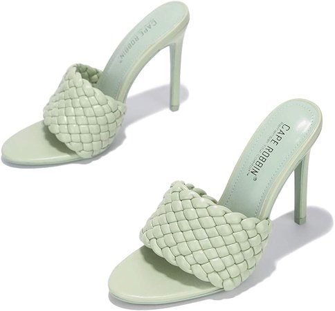 Amazon.com | Cape Robbin Anson Sexy Woven High Heels for Women, Square Open Toe Shoes Heels - Sage Size 6.5 | Ankle & Bootie