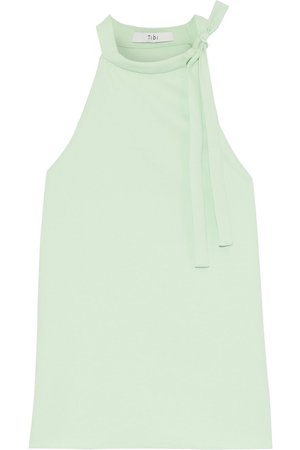 Light green Tie-neck stretch-cady top | Sale up to 70% off | THE OUTNET | TIBI | THE OUTNET
