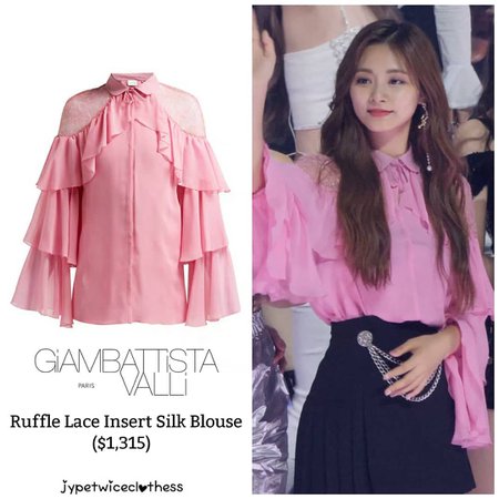 Twice's Fashion on Instagram: “TZUYU MGMA 2019 GIAMBATISTA VALLI- Ruffle Lace Insert Silk Blouse ($1,315) #twicefashion #twicestyle #twice #nayeon #jeongyeon #jihyo…”