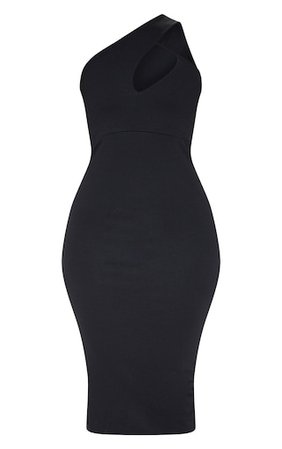 Black One Shoulder Asymmetric Neck Midi Dress | PrettyLittleThing USA