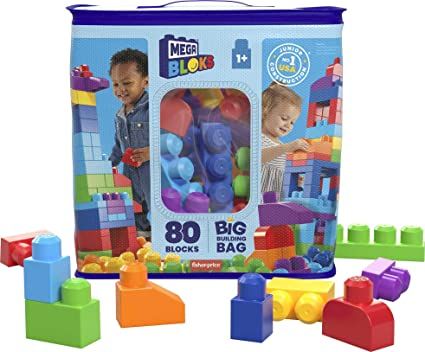 Amazon.com: MEGA BLOKS 80-piece Building Blocks Toddler Toys with Storage Bag, Big Building Bag for Toddlers 1-3 - Blue : Everything Else