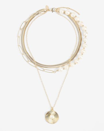 Half Pearl Half Paperclip Chain Pendant Necklace