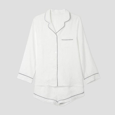 White Linen Pajama Shorts Set