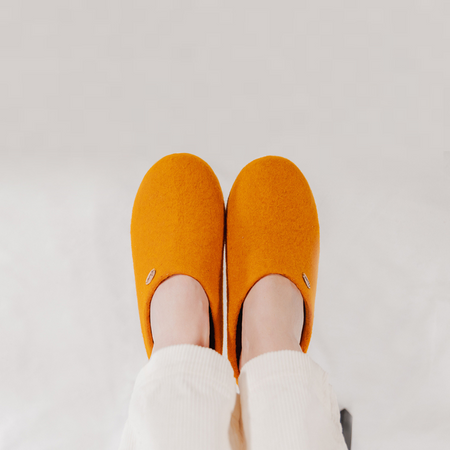 Classic Leather Sole Felt Slippers with Insoles