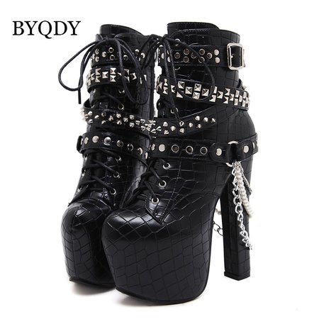 Black platform heels scales and chains