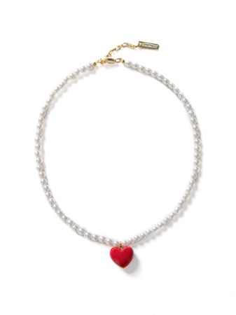 [ROLAROLA로라로라]PEARL HEART NECKLACE RED