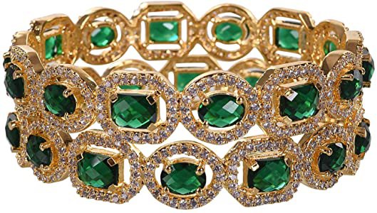 Amazon.com: Ratnavali Jewels CZ Zirconia Gold Tone Green Diamond Elegant Bollywood Indian Bangles Jewelry Women: Jewelry