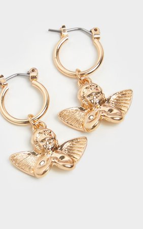Gold Cherub Hoop Earring | Accessories | PrettyLittleThing
