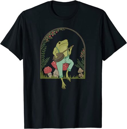 Amazon.com: Cottagecore Aesthetic Frog Playing Banjo on Mushroom Cute T-Shirt: Clothing