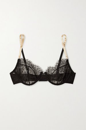 Black Demi satin-trimmed lace underwired soft-cup bra | Kiki de Montparnasse | NET-A-PORTER