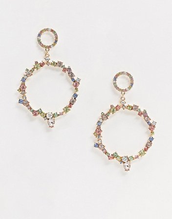 ALDO Wywen embellished drop hoop earrings in multi gold | ASOS