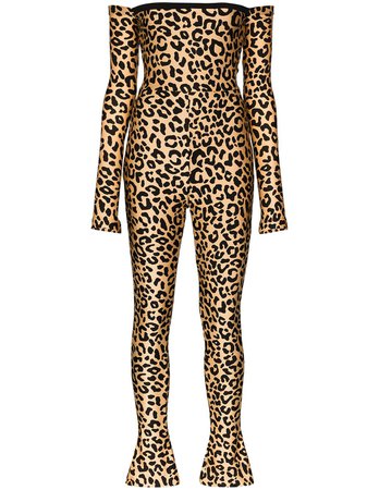 Halpern Leopard Print Off-The-Shoulder Jumpsuit Ss20 | Farfetch.com