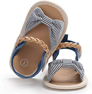 Amazon.com | Sakuracan Infant Baby Girls Canvas Flower Summer Shoes Soft Sole Flat Princess Sandals (0-9 Months US Infant, A-Stripe) | Mary Jane