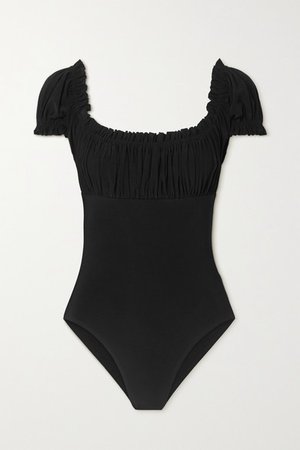 Empire Jose Mio Off-the-shoulder Ruched Swimsuit - Black