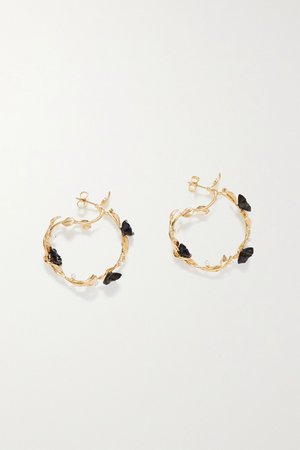 Gold Mini Flower Whirl gold vermeil, onyx and pearl earrings | Of Rare Origin | NET-A-PORTER