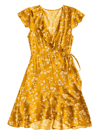[HOT] 2019 Tiny Floral Ruffle Mini Wrap Dress In YELLOW M | ZAFUL CA