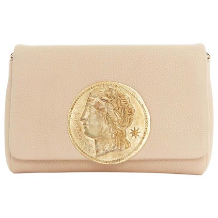 DOLCE GABBANA gold roman coin flap front tan leather clutch crossbody small bag For Sale at 1stdibs