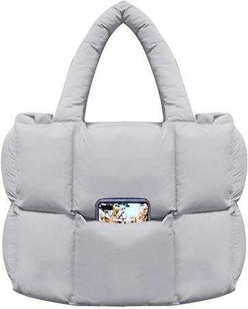 women large puffer purse puffy tote bags dupes light weight handmade nylon bag woven shoulder handbag(Light Grey): Handbags: Amazon.com