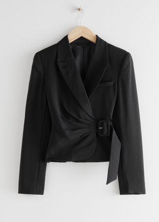 Fitted Cropped Side Belt Blazer - Black - Blazers - & Other Stories