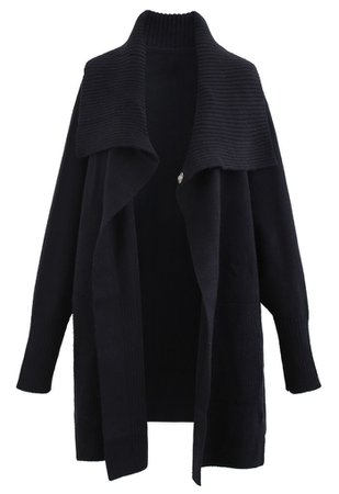 Wide Lapel Batwing Sleeves Longline Knit Cardigan in Black - Retro, Indie and Unique Fashion