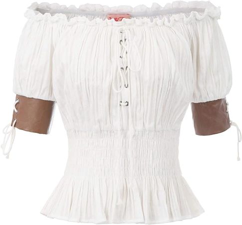 Belle Poque Women Victorian Gothic Renaissance Off Shoulder Blouses Shirts Peplum Top White XXL at Amazon Women’s Clothing store
