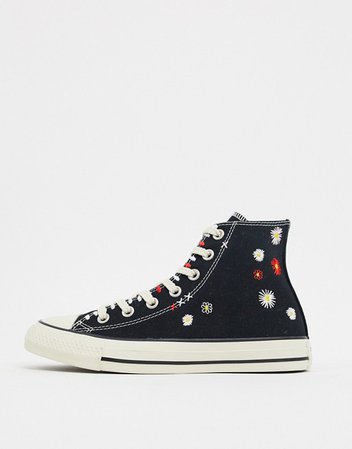 Converse Chuck Taylor All Star Hi Black Embroidered Floral Sneakers | ASOS