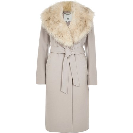 Cream belted faux fur robe coat - Coats - Coats & Jackets - women