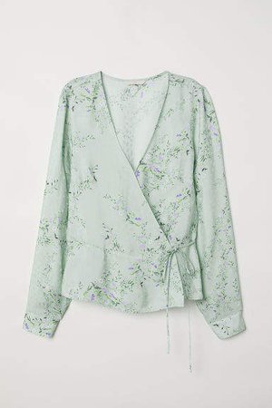 Patterned Wrapover Blouse - Green