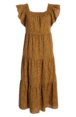 Madewell Daisy Stitch Ruffle Sleeve Tiered Midi Dress | Nordstrom