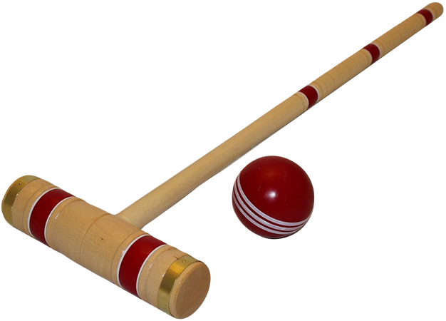 red croquet mallet and ball