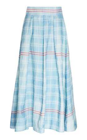 Pleated Plaid Linen Midi Skirt by Rosie Assoulin | Moda Operandi
