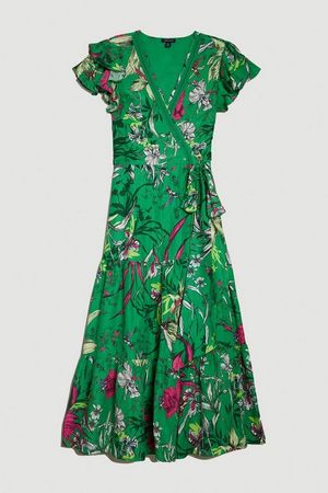 Tiered Floral Printed Linen Modal Woven Maxi Dress | Karen Millen