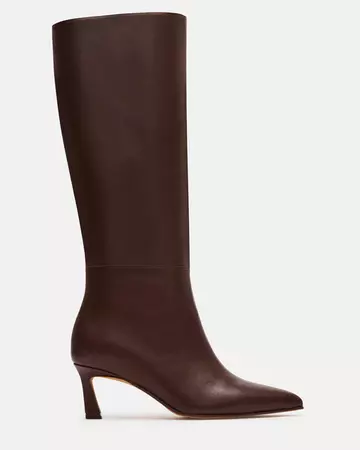 LAVAN Brown Leather Kitten Heel Knee High Boot | Women's Boots – Steve Madden