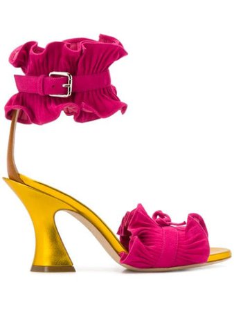 Lanvin Frill Trimmed Open Toe Sandals FWSAAS04KIPAP20 Pink | Farfetch