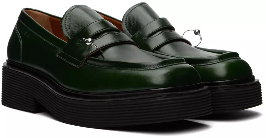 Green Leather Moccasin Loafers by Marni on Sale