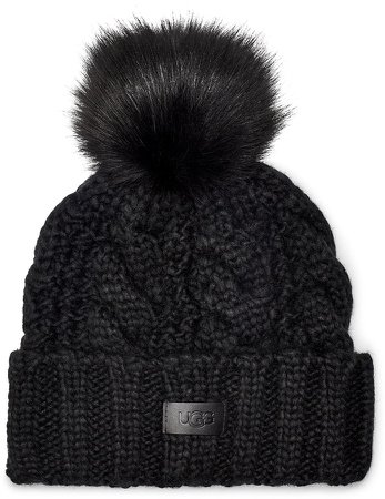 Cable Knit Beanie with Faux Fur Pom