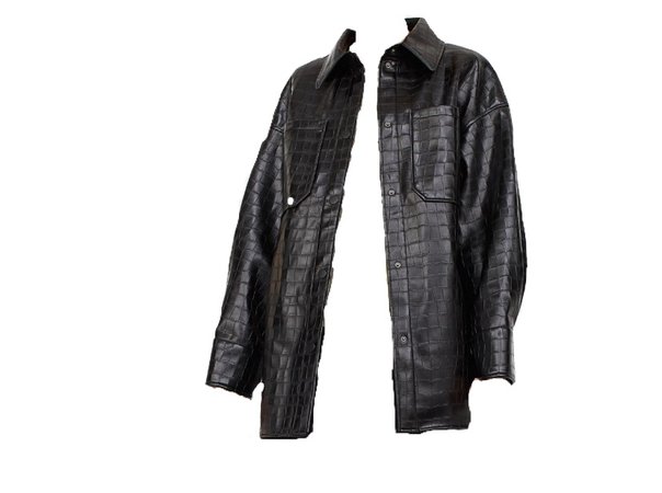 croc black leather overshirt