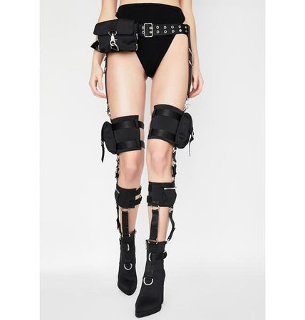 Poster Grl Harness Cargo Thigh High Boots - Black | Dolls Kill