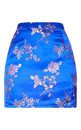 Cobalt Oriental Jacquard Split Mini Skirt. Skirts | PrettyLittleThing USA