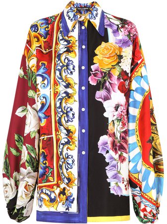 Shop Dolce & Gabbana patchwork-print silk shirt with Express Delivery - FARFETCH