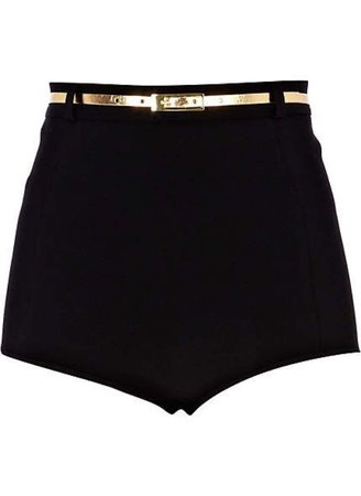 black shorts with gold belt