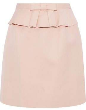 Bow-embellished Cotton-blend Peplum Mini Skirt