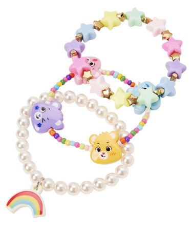 3 pack rainbow care bears beaded bracelets - spencer’s