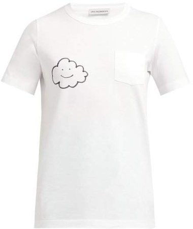 Cloud Print Cotton T Shirt - Womens - White