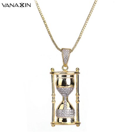 VANAXIN Sand Clock Pendants Hip Hop Necklaces For Men AAA Shiny Cubic Zircons Fashion Jewelry Gift Sand Glass Necklace For Women|Colgantes| - AliExpress